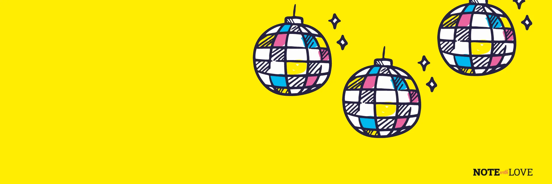 Three Disco balls glittering on a yellow background